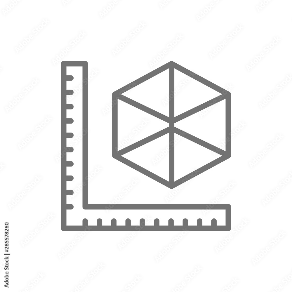 Poster sizes of 3 dimensional model products, 3d modeling line icon.