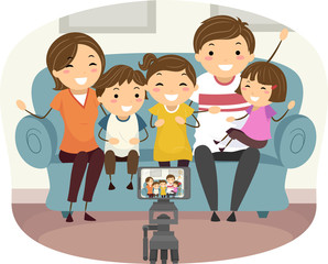 Stickman Family Record Video Mobile Illustration