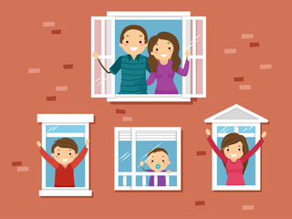 Stickman Family Window Home Illustration