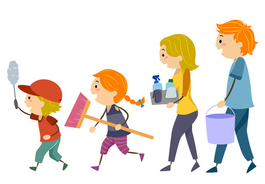 Stickman Family Cleaning Tools Illustration
