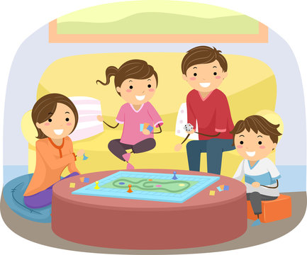 Stickman Family Play Board Game Illustration