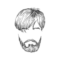 Mens hairstyles, beards and mustaches. Gentlmen haircuts and shaves hand drawn illustration.
