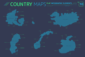 Sweden, Norway, Denmark, Iceland and Ireland Vector Maps