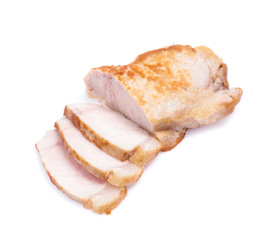 roasted pork slices isolated on white background