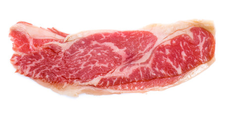 Fresh raw beef meat slices isolated over white background