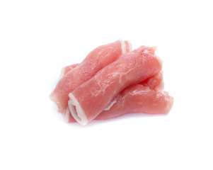 Raw pork meat with parsley herb leaves isolated on white background