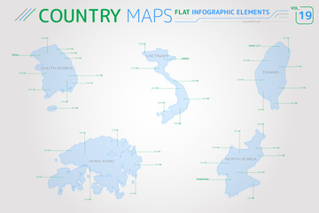 South Korea, North Korea, Taiwan, Vietnam and Hong Kong Vector Maps