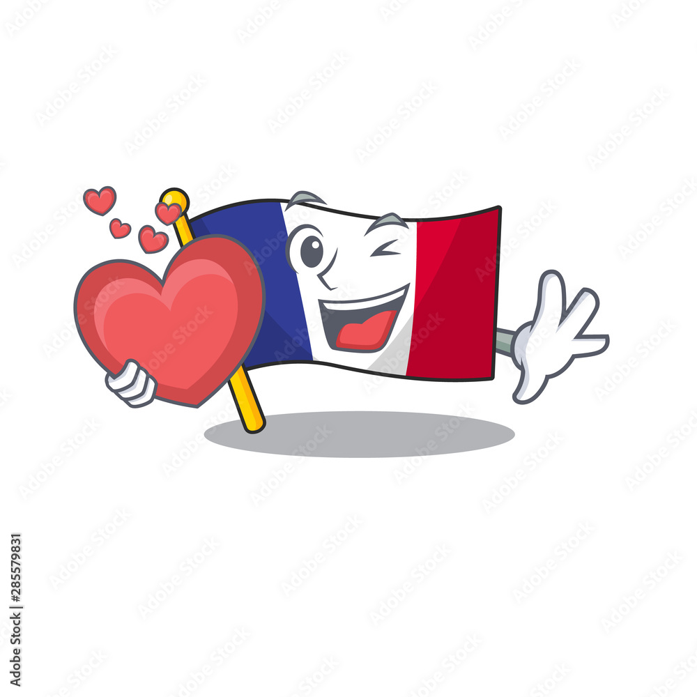 Wall mural With heart flag france in the cartoon shape