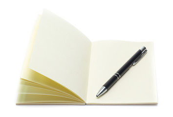 brown note book with black pen