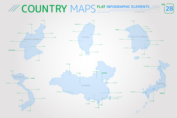 Obraz premium North Korea, China, Taiwan, South Korea, Japan and Vietnam Vector Maps