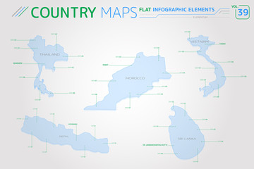 Thailand, Nepal, Vietnam, Sri Lanka and Morocco Vector Maps