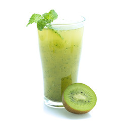 kiwi smoothie isolated on white background  in glass