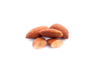 group of almonds isolated on white