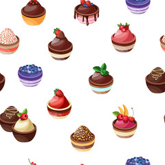 Cakes slices seamless background. Seamless pattern with pies. Vector illustration, seamless pattern.