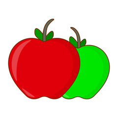Green and Red Apple Icon. Cute Concept Label. Cartoon Vector Illustration