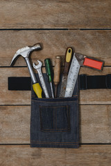 old instruments constructor or renovation for build and repair house on wooden background