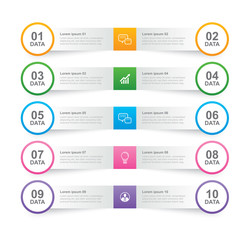 Infographics tab in horizontal paper index with 10 data template. Vector illustration abstract background. Can be used for workflow layout, business step, banner, web design.