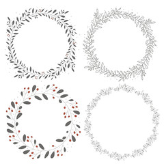doodle line art hand drawn botanical circle wreath frame collection