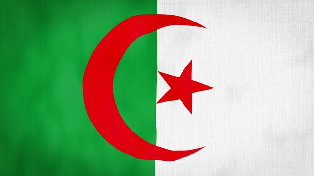 Loop, Real Looking Fabric Texture and Wavy Algeria Flag, 3D and 4K Animation.