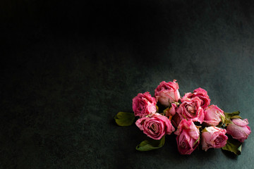Fototapeta na wymiar bouquet of pink roses on dark background