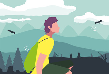 Fototapeta premium man with backpack hiking wanderlust