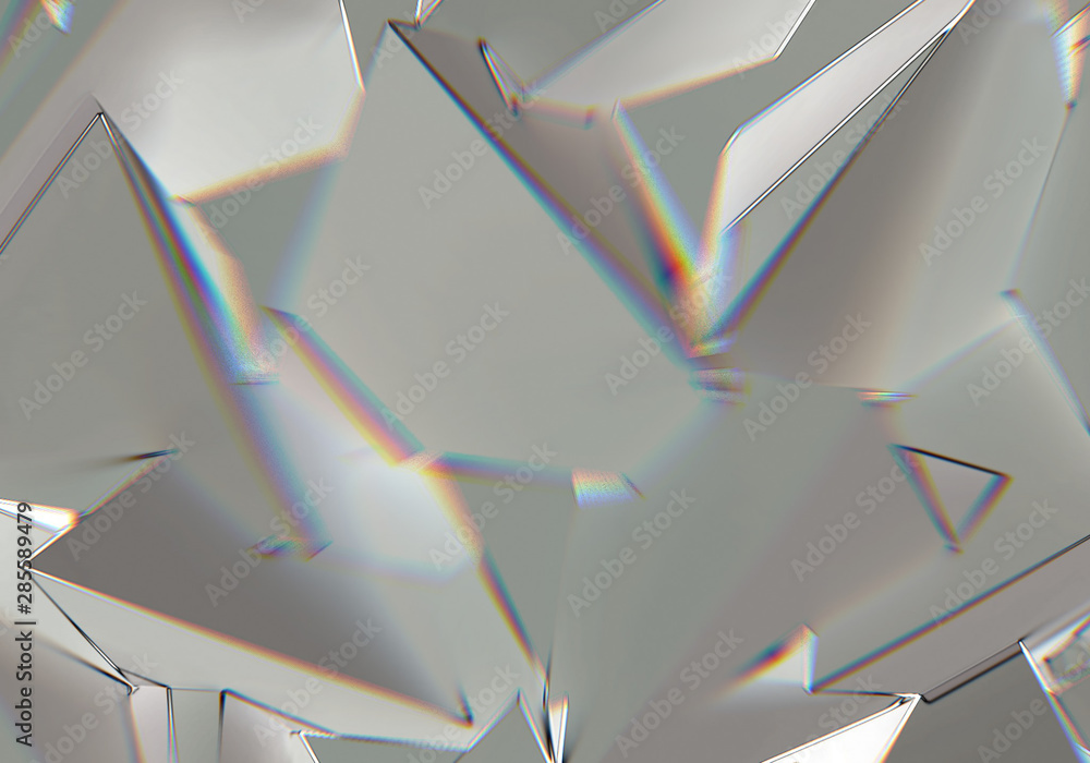 Poster abstract background with 3d shapes and prism color shift