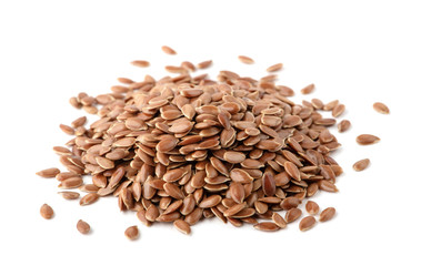 Flax seed on white background.