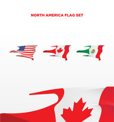 North american countries 3d wavy flag set collection