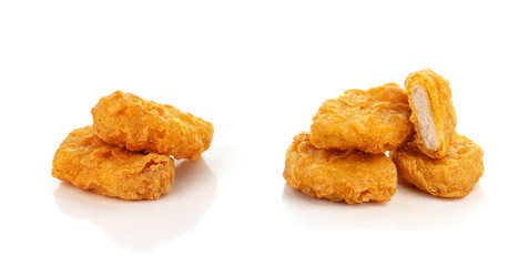 Fried chicken nuggets isolated on white background