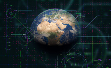Planet Earth with technological overlays