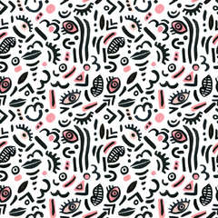 Doodle shapes seamless pattern. Abstract bold funky drawing elements in trendy pop art style