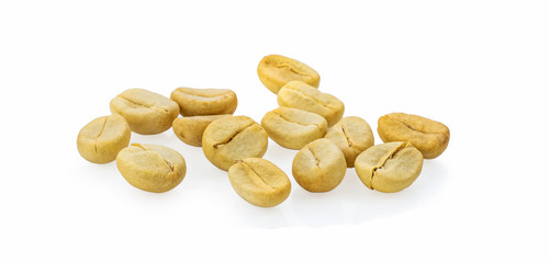 green coffee beans isolated on white background.