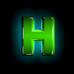 Obraz premium Green letter H of shine plastic alphabet of white and yellow colors isolated on black color - 3D illustration of symbols