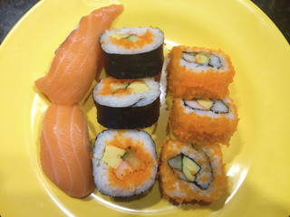 sushi  pieces on  dish