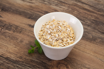 Raw oats in the bowl