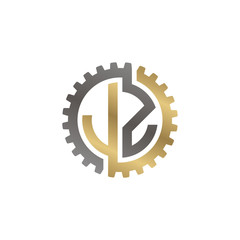 Initial letter J and Z, JZ, interlock cogwheel gear logo, black gold on white background