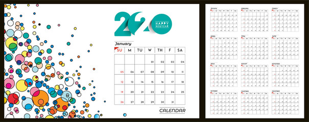 Happy new year 2020 Calendar - New Year Holiday design elements for holiday cards