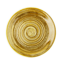 Sage color round ceramic plate with spiral pattern, isolated