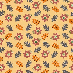 Seamless background with abstract flowers and patterns. Autumn background. It can be used for decoration of textile, paper and other surfaces.