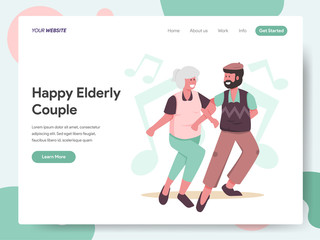 Landing page template of Happy Elderly Couple Dancing Together Illustration Concept. Modern design concept of web page design for website and mobile website.Vector illustration EPS 10