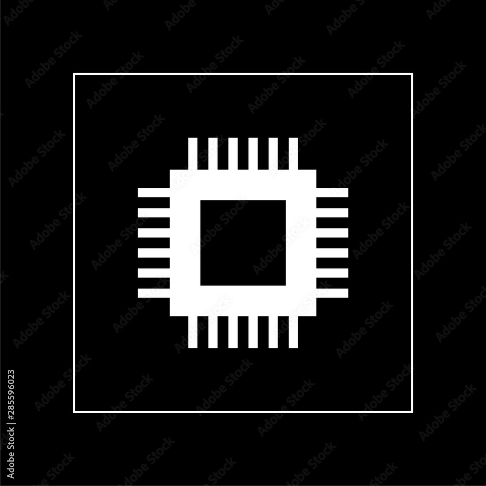 Poster computer chip symbol or logo element on dark background
