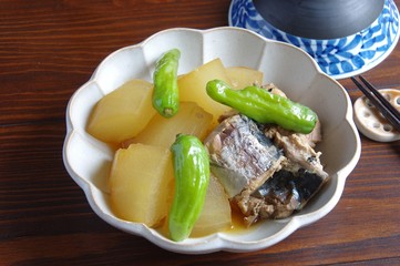 冬瓜とサバ缶の煮物　トウガンとサバ缶　家庭料理