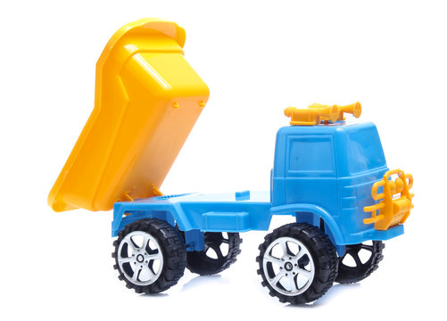 plastic toy truck isolated on white background