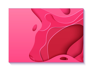 Abstract horizontal pink flyer in cut paper style. Cutout wave fuchsia color template for posters, brochures, presentations, corporate style with place for text. Vector applique card illustration.