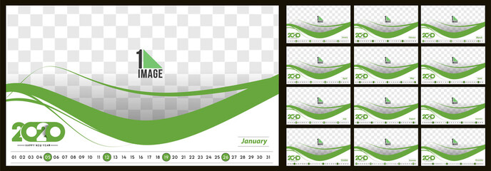 Happy new year 2020 Calendar - New Year Holiday design elements for holiday cards