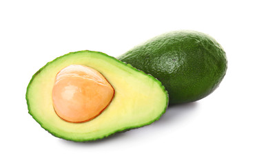 Ripe avocados on white background