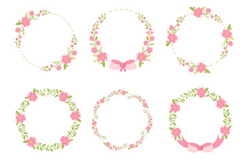cute pastel green pink christmas flat style wreath frame set on white background isolated