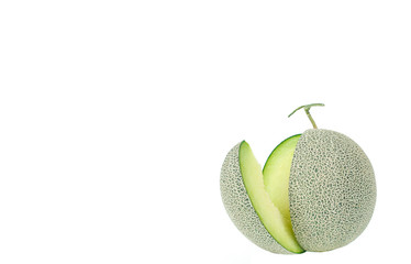copy space green melon isolated on white