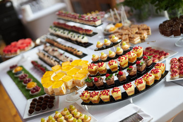 Różnokolorowe ciasteczka, torciki i prezentowane w różnych konfiguracjach 