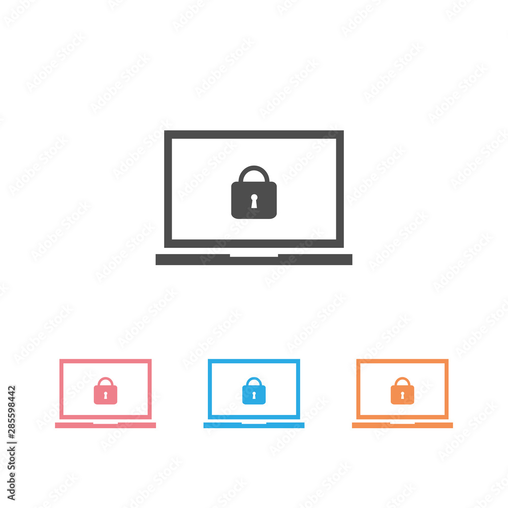 Poster vector tech computer laptop icon set. on the computer screen a lock sign. illustration of a laptop s